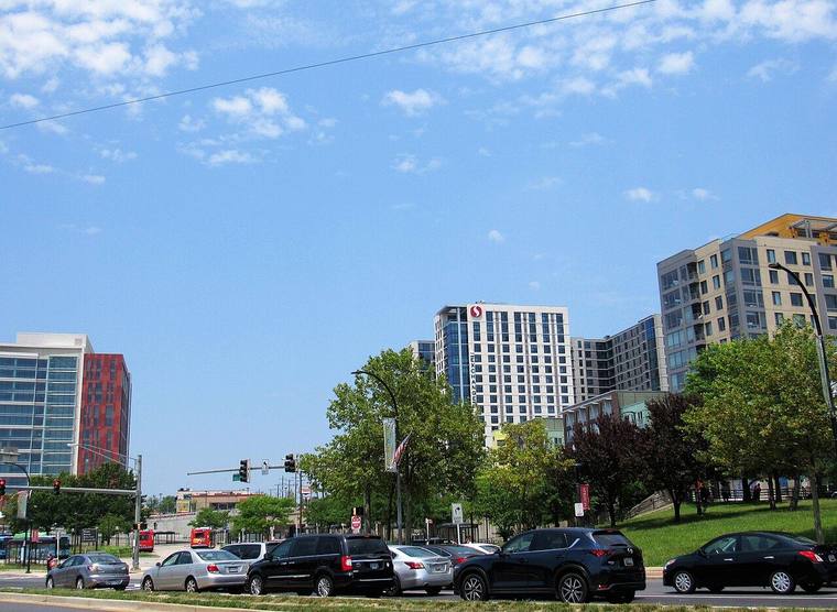 Mid-rise buildings of the downtown Wheaton skyline