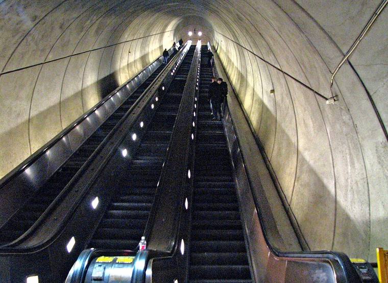 The long escalator at the Wheaton Metro station